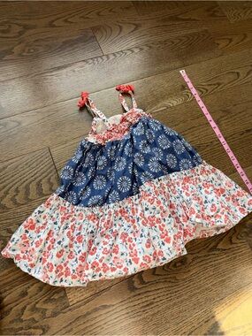 Tommy Bahama Girls Navy, White & Coral Floral Tiered Sundress
